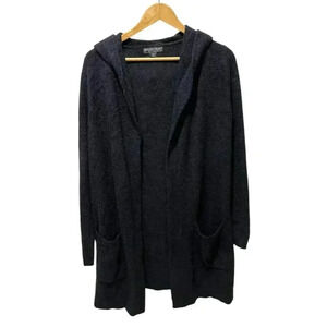 Barefoot Dreams CozyChic Lite Relaxed Hooded Cardigan XS/S Front Pockets Black
